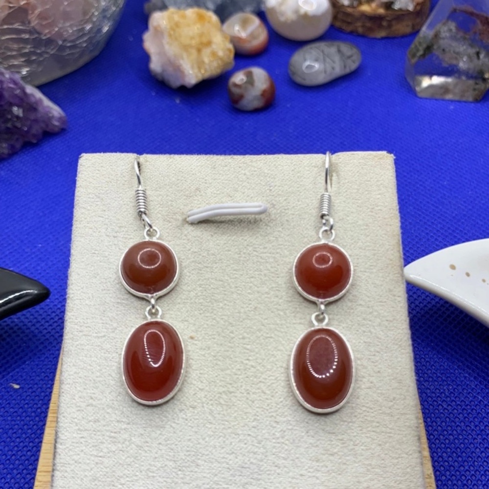 .925 Sterling Silver Deep Orange Carnelian Drop Earrings! New, Handmade!